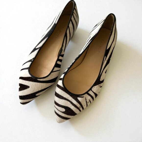 Talbots Zebra Print Pointed Toe Flats | Size 7.5 | Leather & Fur | Made in Brazi - Picture 1 of 9